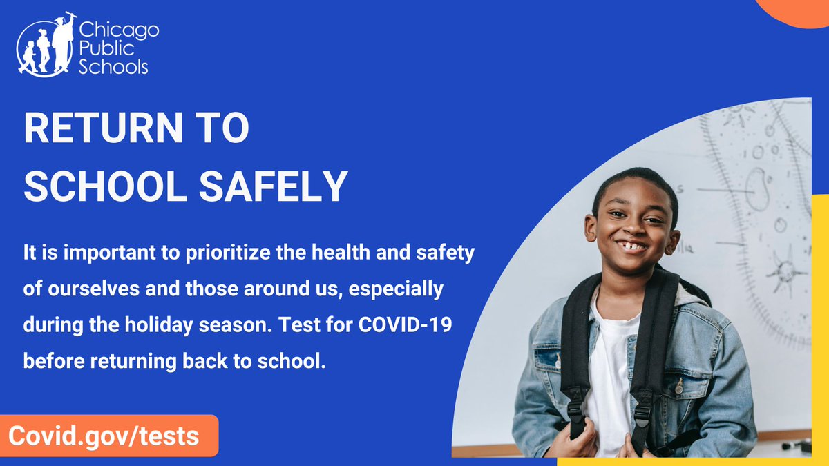 We hope you had a great Thanksgiving break! School will resume on Monday, November 27, 2023. Families are encouraged to get tested for COVID-19 prior to returning to the classroom. For additional resources visit covid.gov/tests.