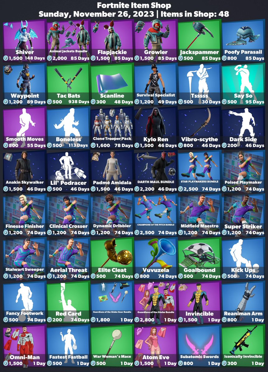 🛒 #Fortnite Item Shop
⏰ Sunday, November 26, 2023

💚 Use code 'FireMonkey' to support me! #EpicPartner