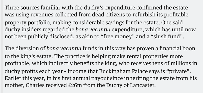 A lie exposed!
Instead of giving #bonavacantia funds to charity, the #DuchyOfLancaster uses them to upgrade rental property & put money directly in 'king' Charles Windsor's pockets.
#KingCharlesExposed #RoyalFamilyLied #greedyroyals  #PassTheDuchies #AbolishTheMonarchy #NotMyKing