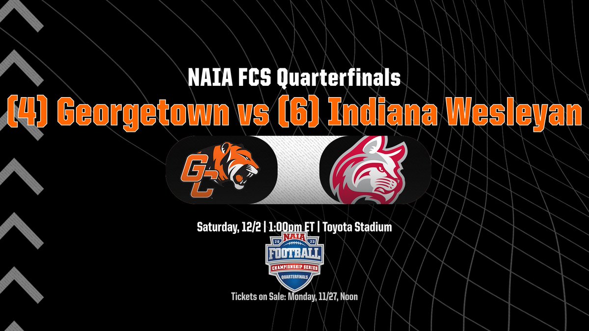 #4 Georgetown faces #6 Indiana Wesleyan in NAIA FCS Quarterfinals - #TigerPride
Full Story: georgetowncollegeathletics.com/sports/fball/2…