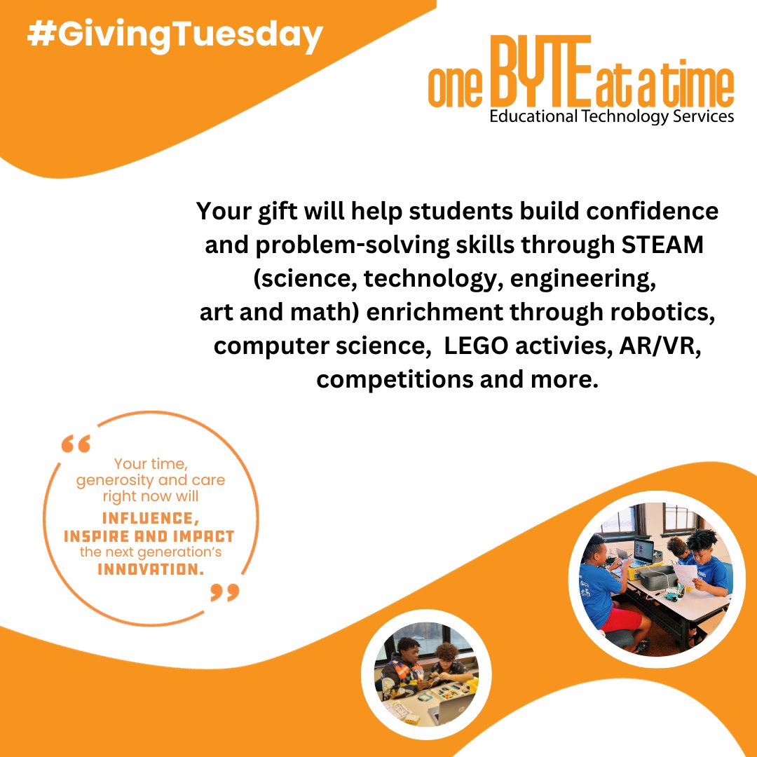 Your gift will help students build confidence and problem-solving skills through STEAM (science, technology, engineering, art and math) enrichment through robotics, computer science, LEGO activies, AR/VR, competitions and more. buy.stripe.com/8wMg2o2c0cy31Q…