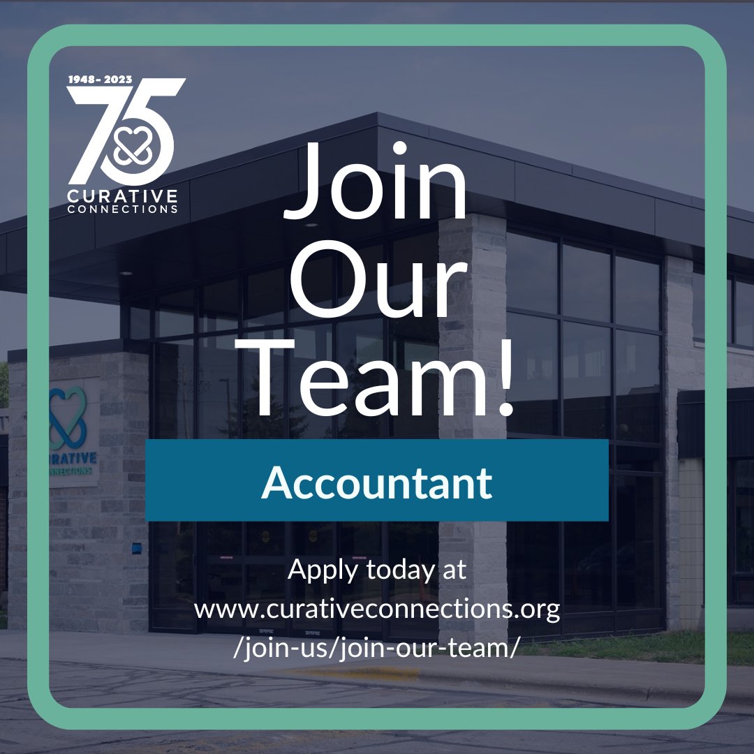 We are #HiringNow! Curative is looking for a full-time #accountant to join our team.
Learn more at curativeconnections.org/.../categ.../a…
#GreenBay #GreenBayJobs #Wisconsin #WisconsinJobs #AccountantJob #CurativeConnections