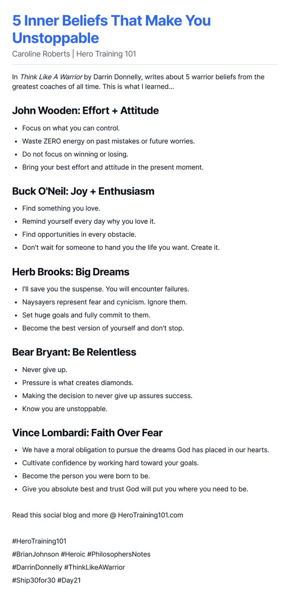 101HeroTraining's tweet photo. 5 Inner Beliefs That Make You Unstoppable
Read this social blog and more @ https://t.co/T7PNsOlz2W
#HeroTraining101
#BrianJohnson #Heroic #PhilosophersNotes
#DarrinDonnelly #ThinkLikeAWarrior
#Ship30for30 #Day21 https://t.co/o7FtXLQg3T