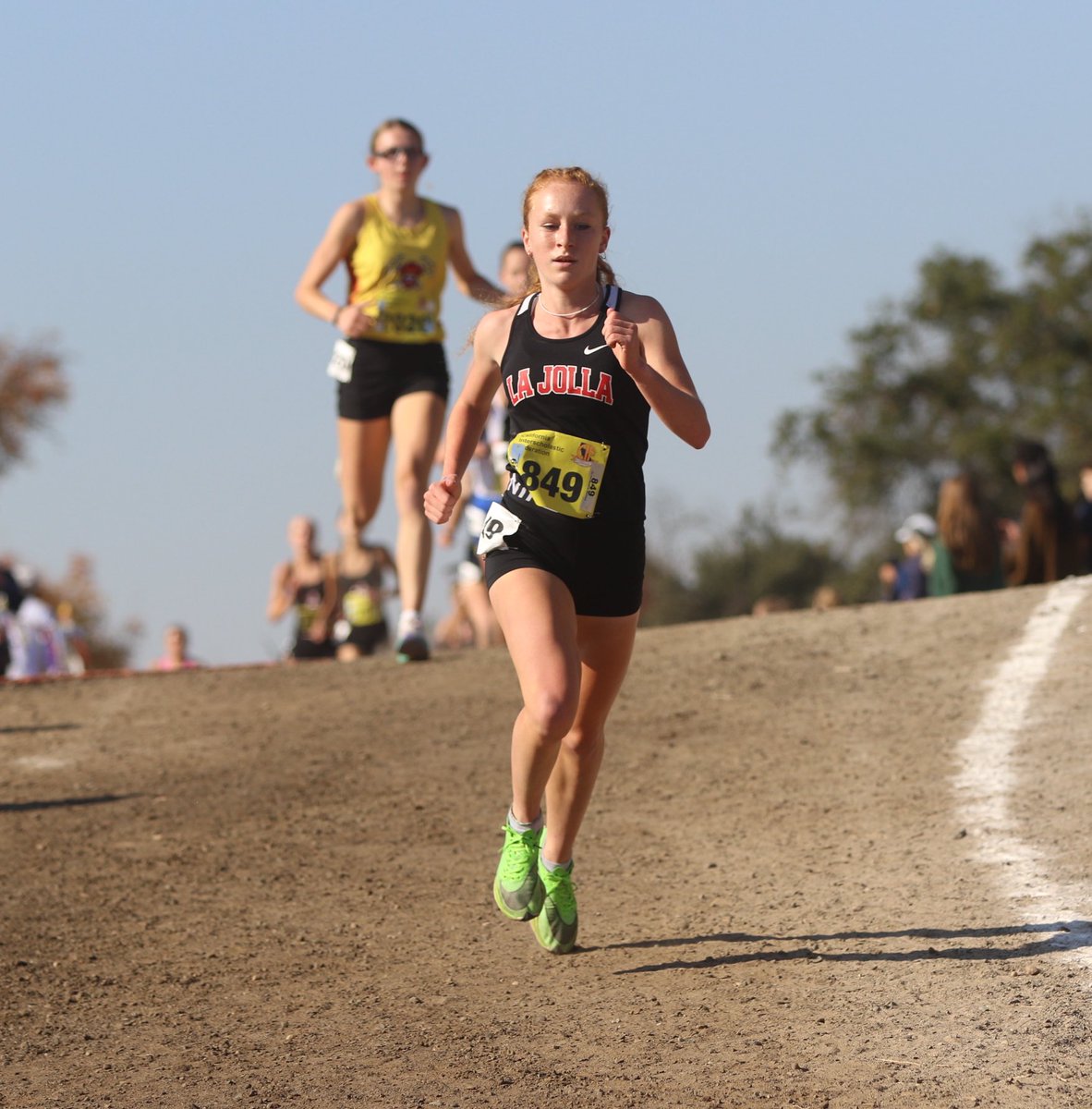 Chiara Dailey of La Jolla wins the final race of the California State Meet, D4, in a time of 17:09.2