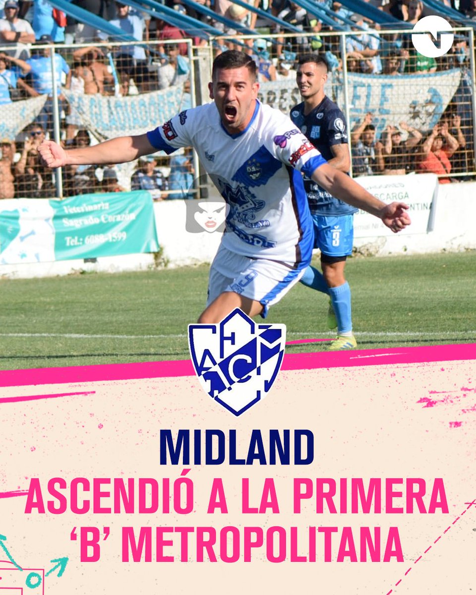 TNTSportsAR's tweet photo. ¡MIDLAND ES DE LA B! ⚪ 🔵 

El Funebrero venció 3-1 a Liniers con goles de Gonzalo Vivanco y Francisco Molina. Con el 2-0 de la ida terminó de sellar su ascenso a la B Metropolitana. https://t.co/JNPm59Ttt4