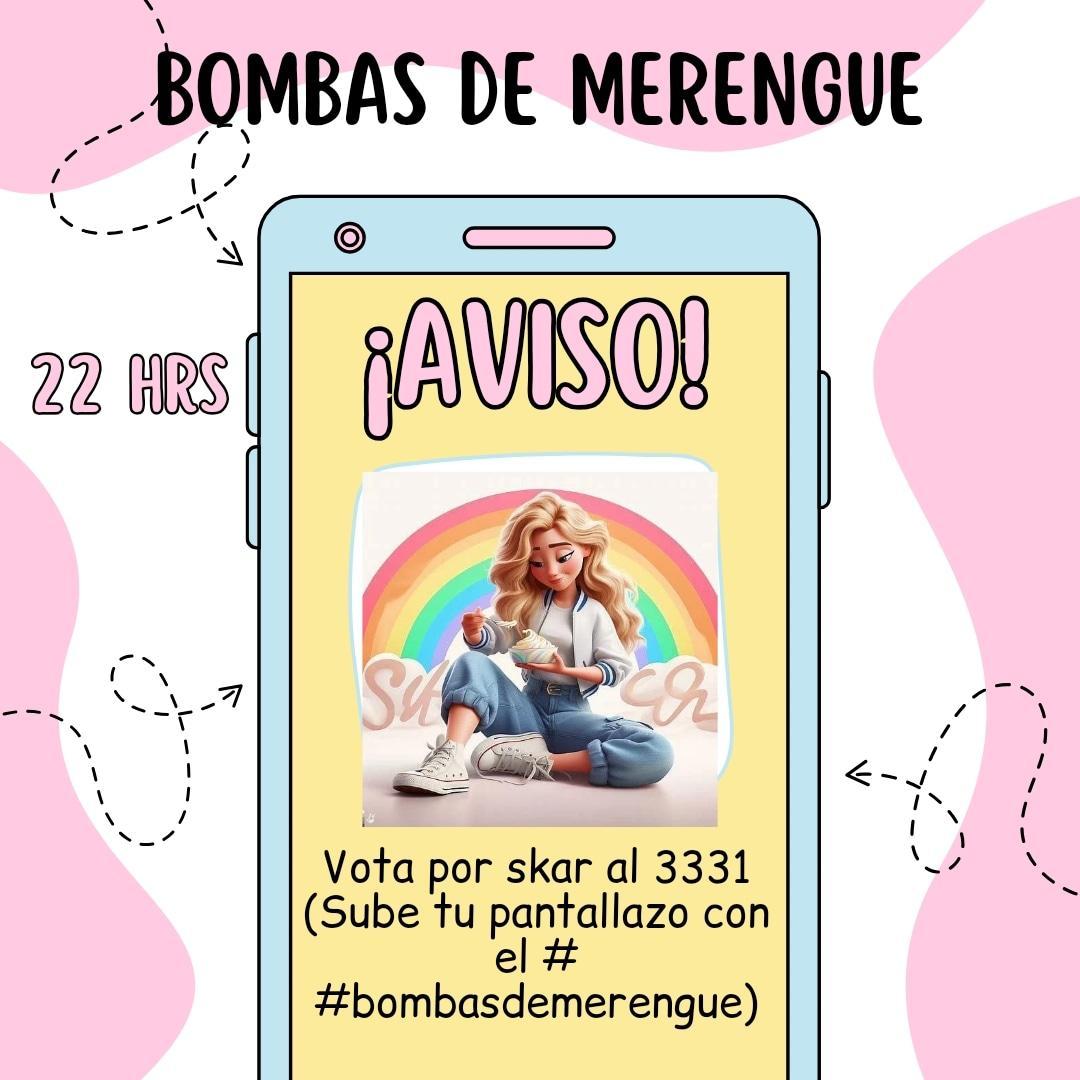 Moon_Lani_'s tweet photo. ✨COMUNICADO MERENGUITO✨
Prepárense AMIG@S que se viene BOMBA DE MERENGUE🧁es momento que voten por Skar y suban pantallazo de sus votos usando el #bombasdemerengue 🫶🏻 

#GranConstanza 
#bigskar 
#GranHermanoChile https://t.co/sLyJUDJpU3