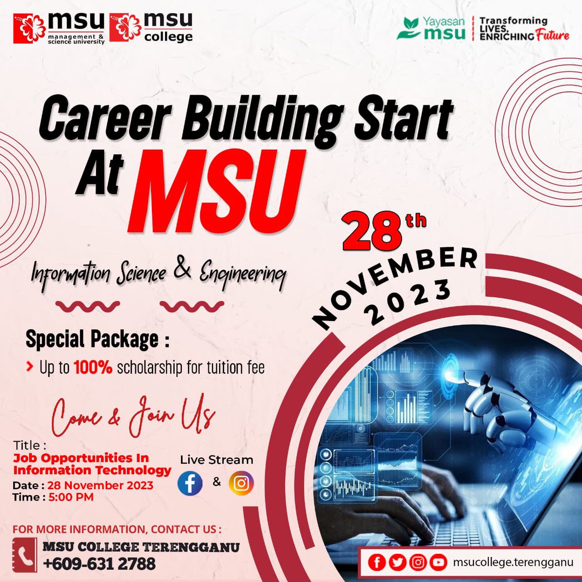 MSUcollege_trg's tweet photo. Join our FB and Instagram Live Stream this Tuesday! Find out more about career in information technology Don't miss it!
https://t.co/kBwt568tTs
#msumalaysia
#msucollegeterengganu
#go2MSU πΊ
#lovefromMSU
#SPM2022
#spm2021
#spm2022
#stpm2020
#stpm2021 https://t.co/A5as9zJdiL