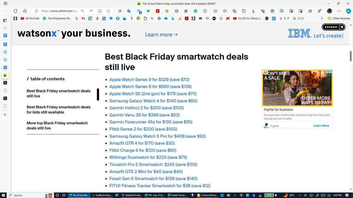ExcelModels2023's tweet photo. The 24 best Black Friday smartwatch deals - ZDNet 
Download a FREE 5-Day Demo of the FastBooks Health and Exercise Tracker Excel Model. My Average Steps per Day over the past 915 days is 10,328 equalling 4.89 miles per day. I have been recording my steps, miles, and eight other health statistics on my FastBooks Health and Exercise Tracker Excel Model using data taken from my $50 Fitbit watch. This same data is offered on any Apple, Pixel, or Google watch. You can also use other similar data. This unique long-term ‘fitness feedback tool’ on one page provides over 50 useful statistics. 

All FastBooks.Solution Business and Personal Excel Models are a great way to improve your Excel Skills. By unprotecting the sheet tabs, you can make changes to the models, change the statistics collected, add new sheet tabs for example, or review the formulas that created the over 50 Statistics provided in the model.

All the other cells in the model are locked except the cells in the 10 columns using red font numbering on row 3 that are designed to enter the daily exercise and health data from any smartwatch, which can be changed by simply unprotecting the model.

Click on the link below to download a FREE 5-Day Demo of the FastBooks Health Tracker Excel Model.

All FastBooks.Solution Business and Personal Excel models are designed to be downloaded only on a computer having a licensed copy of Microsoft Excel. If you do not use Excel now is a good time to start. Excel is mathematics in every science. If you don't have Excel on your computer, go to any public library. If you want to gain or enhance your Excel skills, here is your free opportunity. Any health statistic that calculating an Average, Highest, and Lowest number is useful can be used to replace 5 of the 10 statistics input columns provided. 

The file will open in viewing mode. The Excel file contains two sheet tabs, name Example, and 5 Day Free Demo. The Example sheet tab is protected, so the only thing you can do is use the ‘up down scroll bar’ to gain an appreciation for the simple design of this easy-to-use Excel model. The Excel Zoom setting under ‘view’ will most likely have to be adjusted to fit your computer screen. Excel should be set in the Full-screen mode to be viewed as displayed in this posting on your computer.

https://t.co/6erSM964cY

The FastBooks Health and Exercise Tracker Excel Model can be purchased for $15 plus sales tax using the PayPal link below.

https://t.co/Ke7568N1XT

Accepts PayPal and all debit and credit cards and the card purchases are covered by PayPal Purchase Protection.

After Purchase, you will receive the Health and Exercise Tracker Excel Model by email from ExcelModels2023@outlook.com with instructions and other information within 24 hours from the time of purchase.

https://t.co/HzzbruGGcv via @GoogleNews