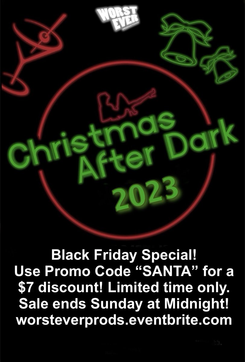 worsteverprods's tweet photo. From now until Sunday night, use promo code “SANTA” for a $7 discount on tickets! Visit https://t.co/mo3DnZ4eb5  ! #WorstEverProds #DarkComedy #Comedy #Theatre #LiveTheatre #ThingsToDoInNorthHollywood   #ThingsToDoInLosAngeles #Christmas #ChristmasShow #ZJU #ZombieJoes https://t.co/or3RMz8Nw8