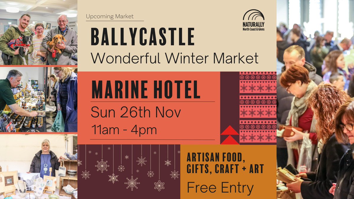 We are looking forward to our First Ballycastle Christmas market of the season. Sun 26th Nov 11am -4pm in the @marinehotelni Free Entry More info: bit.ly/3R8etL7 @exploreccag