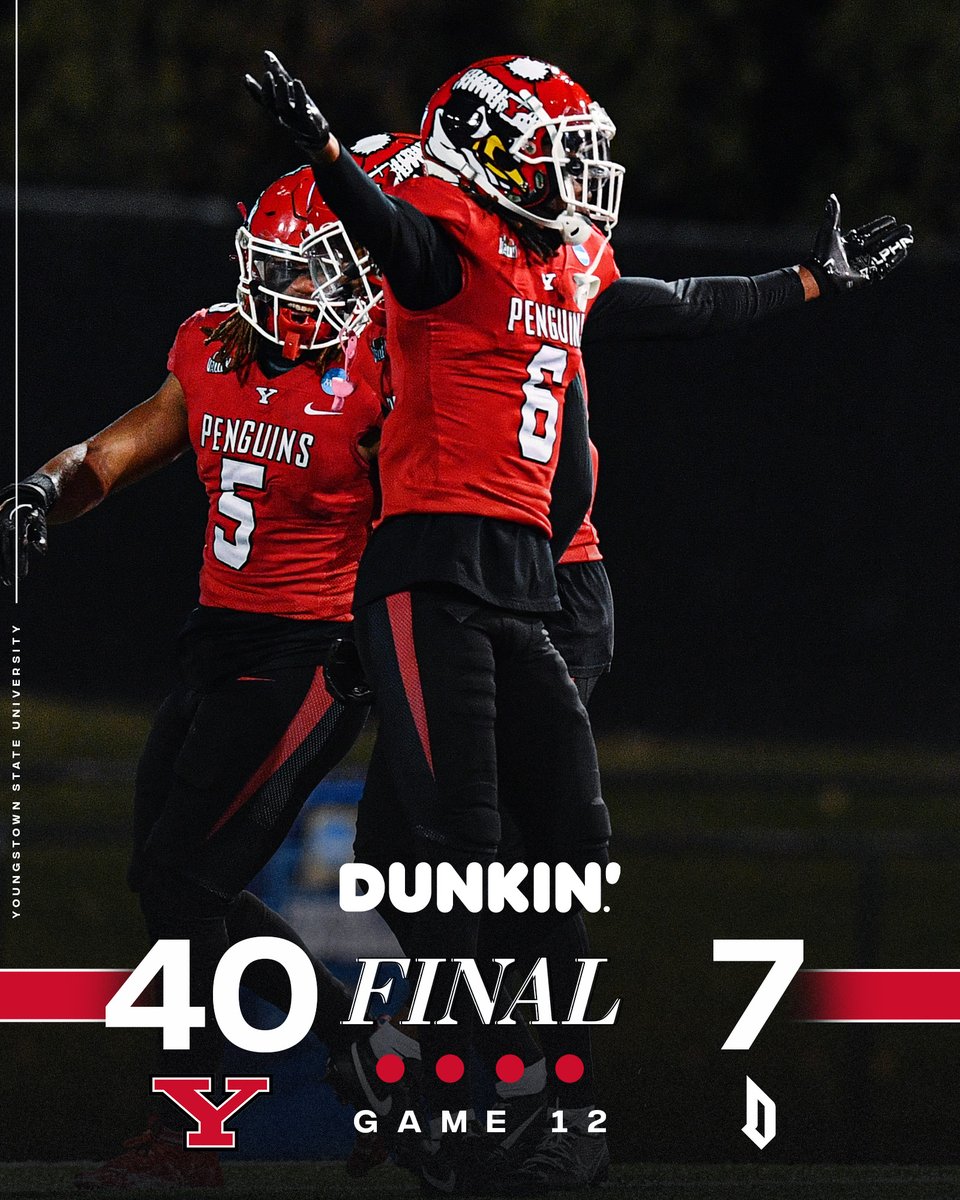 ysufootball's tweet photo. MOVING ON!!

A dominating win in the opening round of the FCS Playoffs at Stambaugh Stadium.

#GoGuins // #LeaveNoDoubt https://t.co/xqEvXViSVd