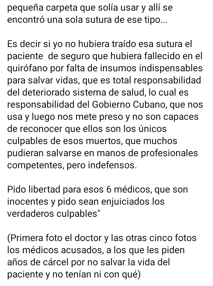 AsereYaPing's tweet photo. CARTA DEL DOCTOR Aldo L. Zamora Varona, EN  DEFENSA  A SUS COLEGAS, LOS 6 MÉDICOS  DE BAYAMO, PROCESADOS POR LA MUERTE DE UN PACIENTE EN EL HOSPITAL  Carlos M de Céspedes, GRACIAS A LA FALTA DE INSUMOS MÉDICOS EN DICHO HOSPITAL.
#AbajoElComunismo https://t.co/0NbINCGSB7