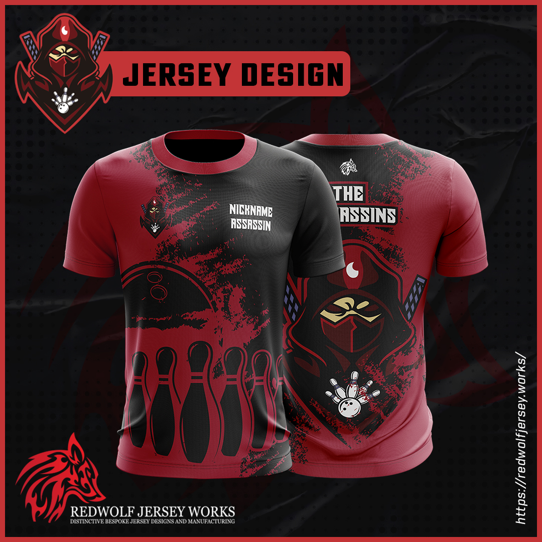 Slide into the fast lane with The Assassins bowling jersey! Strike out in style with this custom design that's rolling perfect games on and off the lanes. Ready to rock the alleys? Get yours! #BowlingJersey #TheAssassins #CustomJerseys #BowlingNight #RedwolfJerseyWorks