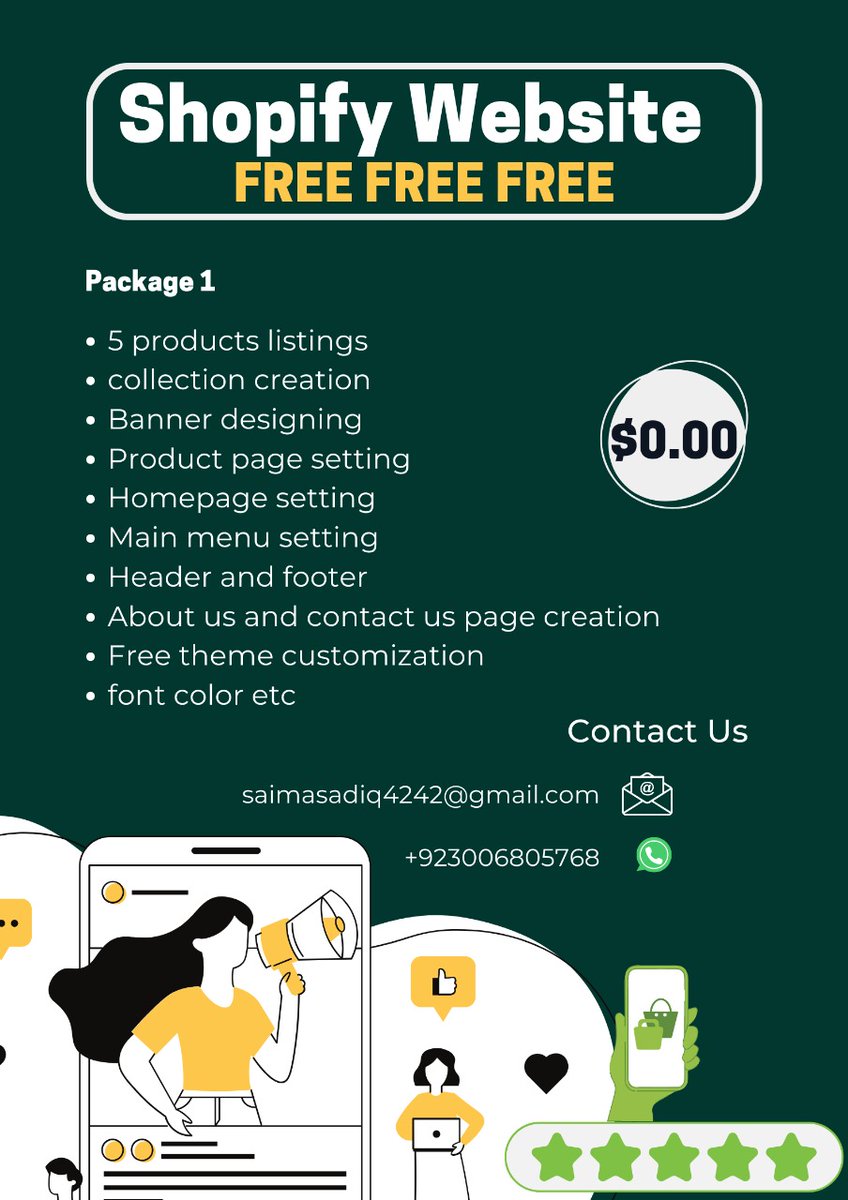 SaimaSadiq18's tweet image. Do you want a free website?
No scam 👎
100% work, client satisfaction

Who wants to start shopify dropshipping, I will provide full store setup+design and 5 products listing  completely free! I need to build my testimonial.

Inbox me please

wa.me/923006805768
