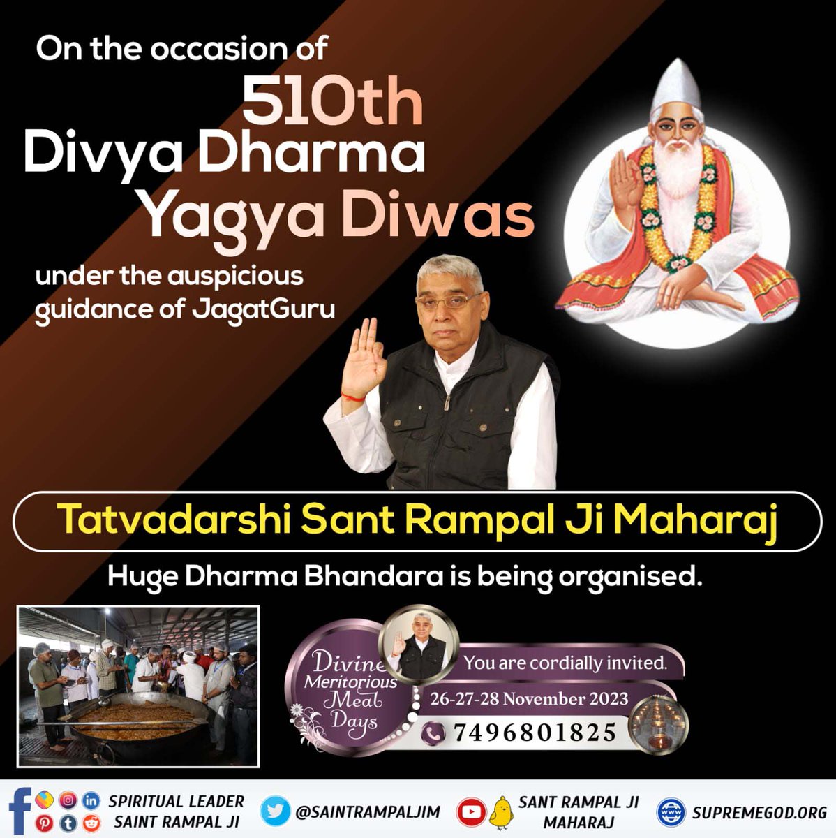 #2DaysLeft_दिव्यधर्म_यज्ञदिवस
HUGE BHANDARA On the occasion of 510th Divya Dharma Yagya Diwas under the auspicious guidance of JagatGuru Tatvadarshi Sant Rampal Ji Maharaj Huge Dharma Bhandara is being organised.
✨