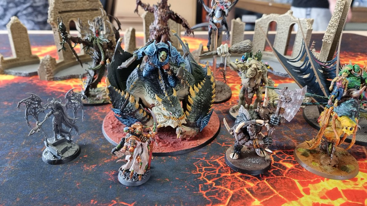 MeasuredGaming_'s tweet photo. Measured Gaming Club Championships for 2023 is done and dusted! Congratulations to @JoelMcGrathMG on winning with his Stormcast!

Here are some snaps of all the generals entering the showdowns!

@greenraiderz21 won 2-1 bracket with Morathi, while @vlossr won the 1-2 with Kragnos! https://t.co/PE1klLV5LZ