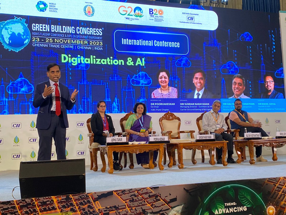 beimagine_tech's tweet photo. Our CEO, @Nikrider07, took center stage at the 21st Edition of India GBC'S Green Building Congress 2023 in Chennai, drawing attendees from around the world. https://t.co/oGzJqPvSuJ