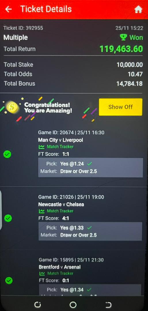 All yesterday game won successfully. Am active for 100% sure game for today's game. Chat me up on WhatsApp if you can stake 5k upward. 2348030909636
