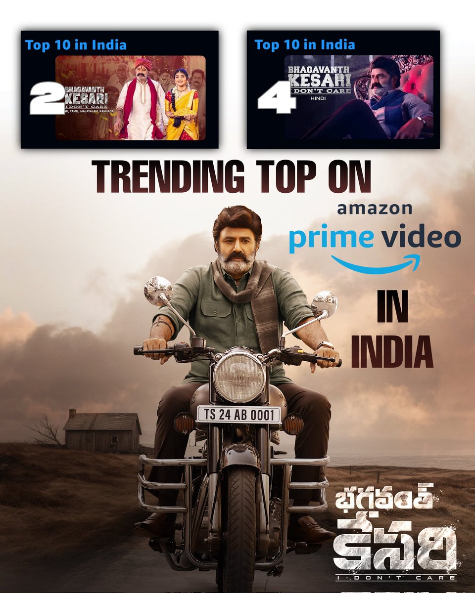 #BlockbusterBhagavanthKesari continues to receive unconditional love from the audience in its OTT release🔥

#BhagavanthKesari Trending TOP on @PrimeVideo 💥

Without Any Promotions.

#Nandamuribalakrishna #NBK