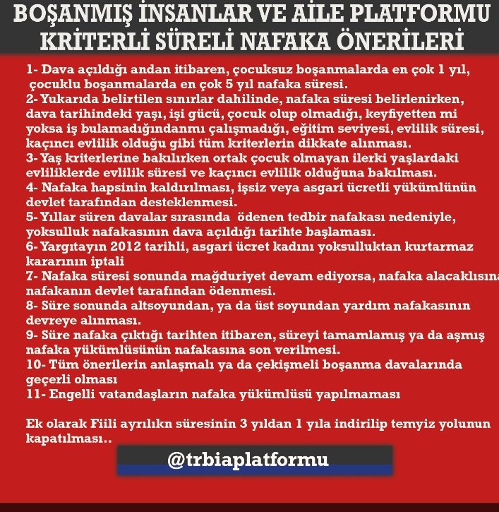 @HazinogLuu İnşallah #SüresizNafaka da seçimden önce Sn Erbakan' ın dediği olur 
Türkiye'nin 35yıllık kanayan yarası 
#SüresizNafakaİlleti den kurtulması lazım
ÖLENE KADAR BORÇLU YASANMAZ
BİR YOKSUL DİGER YOKSULUN SIRTINA ÖMÜR BOYU YÜKLENEMEZ!
 SOSYAL DEVLET!?
@ErbakanFatih 
<a href="/trbiaplatformu/">BOŞANMIŞ İNSANLAR VE AİLE PLATFORMU</a>