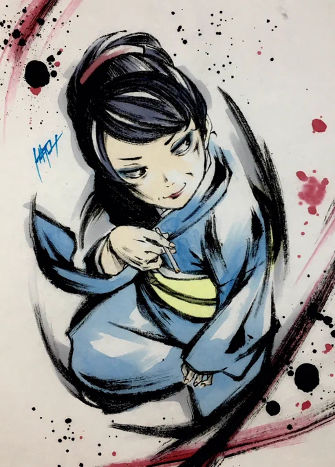 鬼太郎誕生ゲゲゲの謎  墨絵「龍賀乙米」  #鬼太郎誕生ゲゲゲの謎 #墨絵