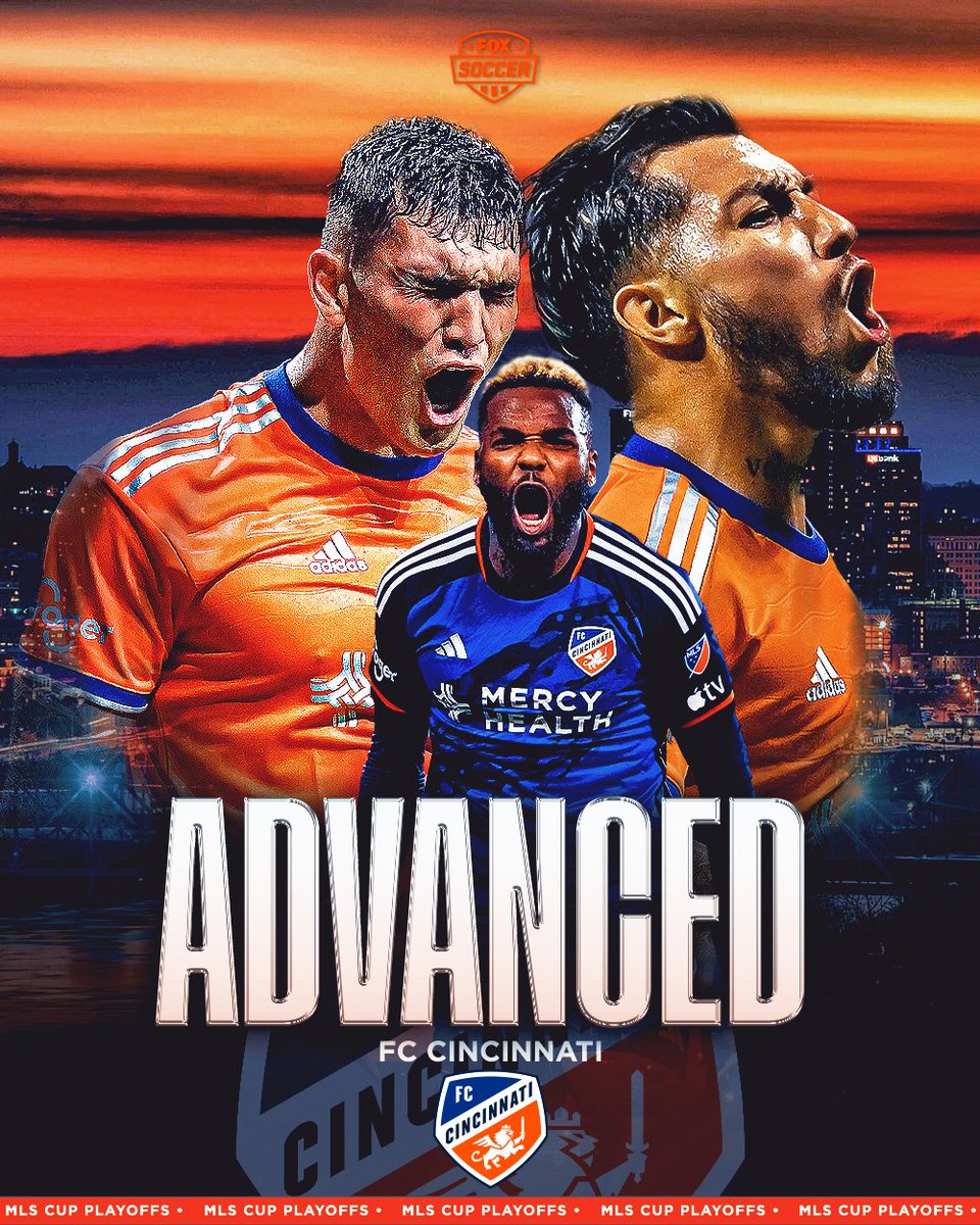 FOXSoccer's tweet photo. CINCINNATI IS MOVING ON 🟠🔵

@fccincinnati ADVANCES TO THE EASTERN CONFERENCE FINAL #AllForCincy https://t.co/KgmpZR6XSl