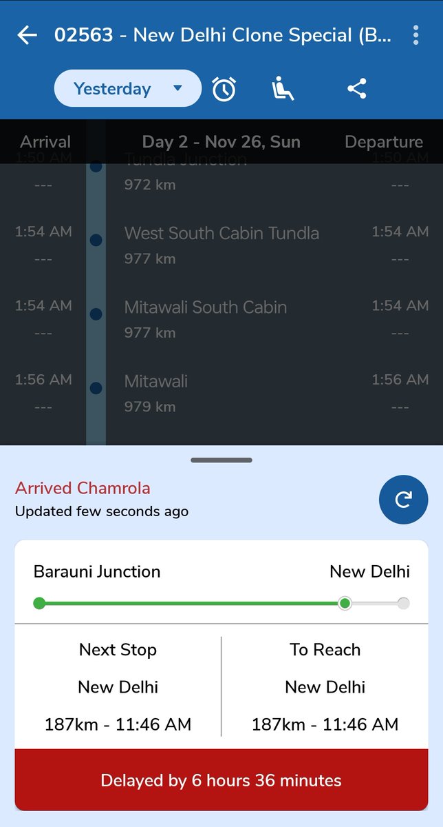 RupeshJ25's tweet photo. @AshwiniVaishnaw @drm_dli @RailMinIndia @PMOIndia @RailwayNorthern @RailwaySeva 
Train 02563 delayed by 6 hours 36 minutes, who will take responsibility for this??? https://t.co/5kTxaiOfsr
