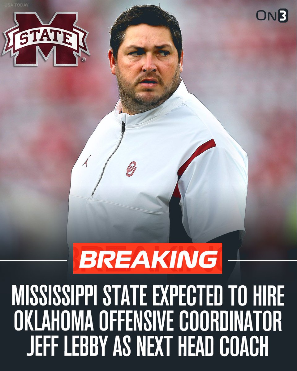 NEWS: Mississippi State is expected to hire Oklahoma OC Jeff Lebby as its next head coach, <a href="/RossDellenger/">Ross Dellenger</a> reports👀

on3.com/college/missis…