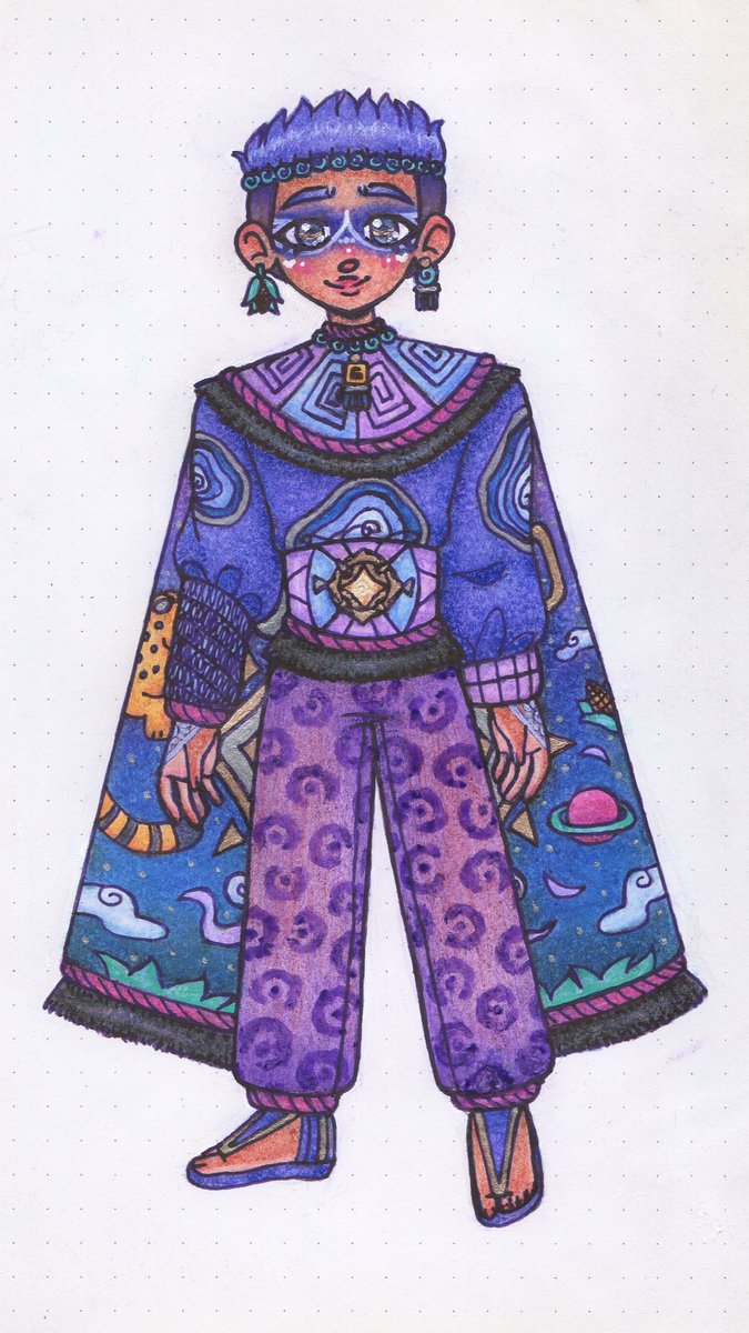 buffy_art's tweet photo. I had a lot of fun researching Mesoamerican culture as inspiration for Caveman's design for the #RatboyGenshinAU !! @ratboygenius https://t.co/Y0k2aALpNt