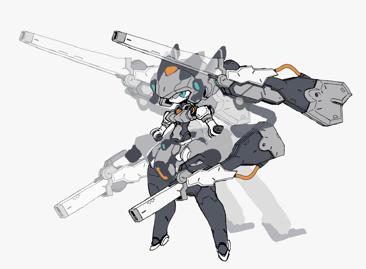 solo weapon robot 1girl holding gun white background  illustration images