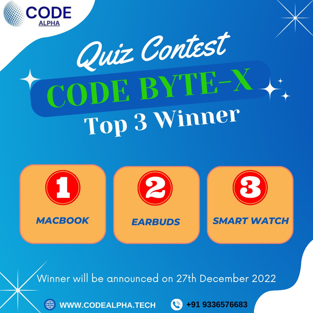 CodeAlpha_CA's tweet image. CodeAlpha CodeByte-X 2023 – the biggest competitive programming contest in the country – is all set to begin on 25th December 2023🚀
Link to register: forms.gle/6RTwdzobD46A5g…
#CodeAlpha #CodeByteX #CodeByte #CompetativeProgramming