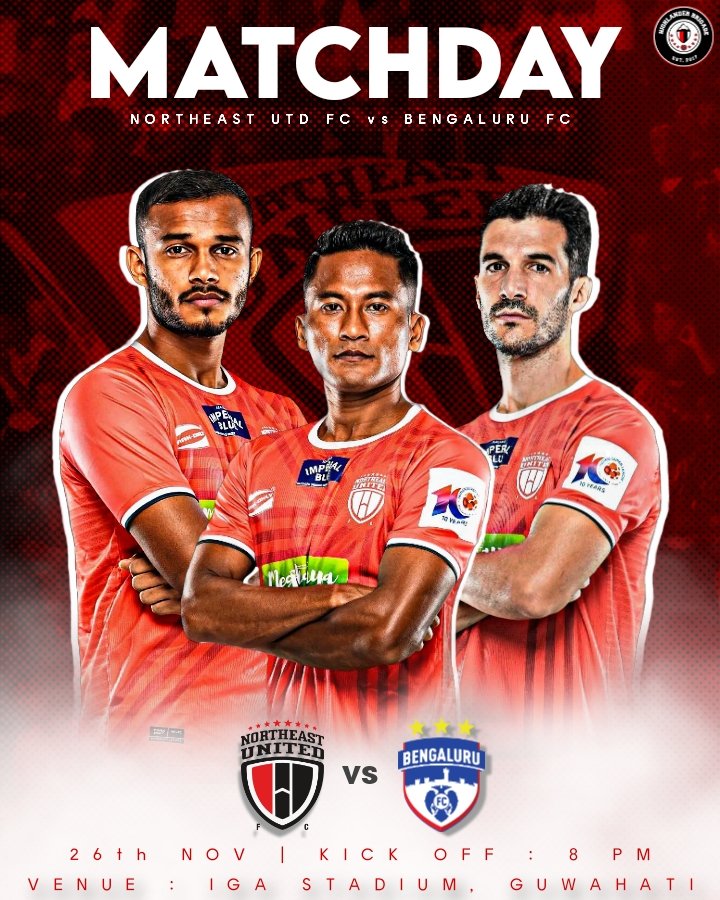 HighlanderB8's tweet photo. 🚨 MATCHDAY 🚨
NEUFC faces Bengaluru FC at the Sarusajai 🏟️ today
It's NEUFC's first match after the international break—an emotional reunion of fans and team. ♥️🤍🖤
Join the Brigade at "Meghalaya Tourism Stand" ⚽🔥
#NEUFCvsBFC #WWTTT #ISL10 #NEUFC #8states1united https://t.co/rb51VGVjw0
