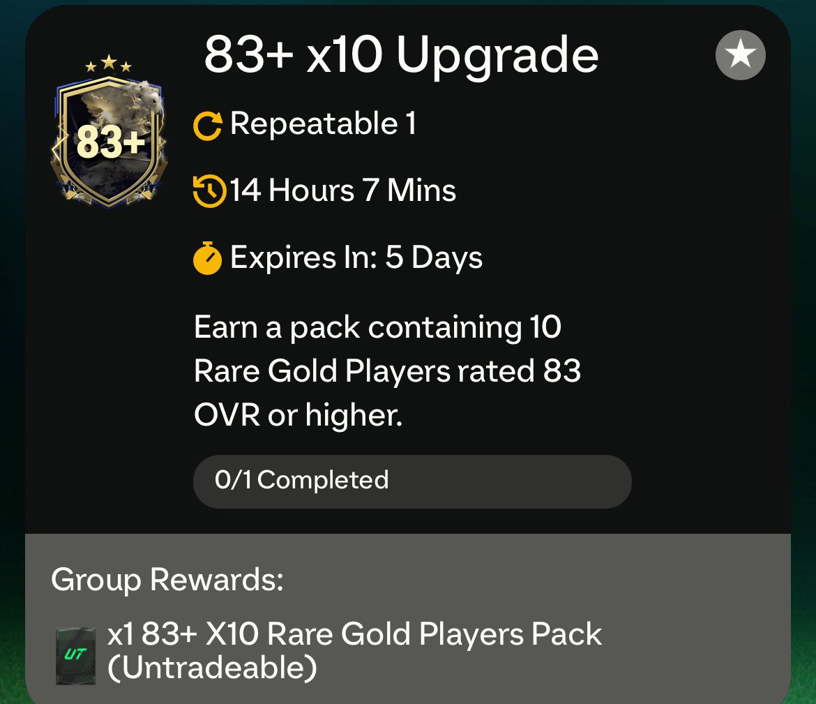 83x10 GRIND! 🚨

1️⃣ Do BPM for cheap or BUY everything for Mixed League Upgrade 🧾
2️⃣ Open up packs 
3️⃣ Sell Tradables 💰
4️⃣ Send non usable commons and 1 rare > 75+ PP 
5️⃣ After generating enough fodder COMPLETE - totw sbc 
6️⃣ Repeat 1️⃣>4️⃣ until you can COMPLETE 83x10 ✅

1/3