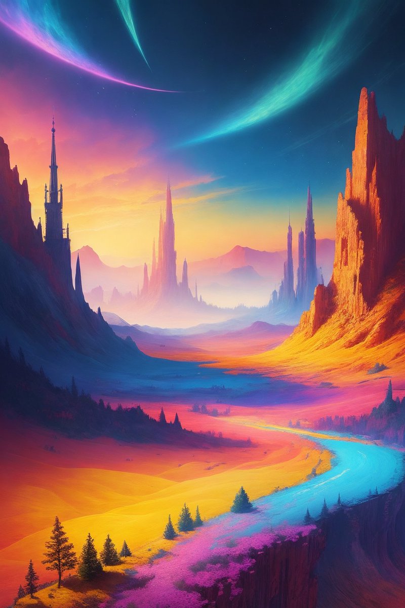 BazzarAI's tweet photo. Made Using Vision by Bazzar.

#AIFantasyArt #VibrantDigitalArt #ColorfulLandscapes #SkyGradient #OtherworldlyScenes #aiartists #aiartistcommunity #aiartwork #aiartdaily #artoftheday #aiart #midjourney #aiartist #illustragram #aestheticart #stablediffusion https://t.co/wG9u0gXJTJ