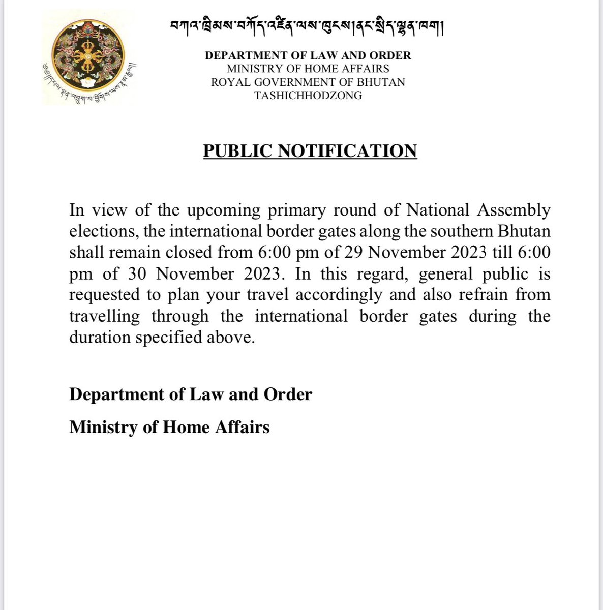 uchewang's tweet photo. International border gates will be closed on the polling day https://t.co/6VjJoD6Zr6