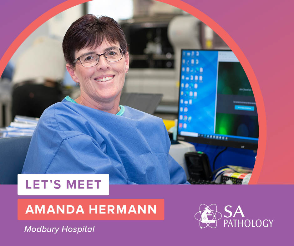 Meet Amanda, an Operational Support Officer at Modbury Hospital.
"I like the variety of my role, I receipt in bloods which come from the wards, and we get GP and hospital work.
This team is great, everyone has been here a long time and we’re like a family."
