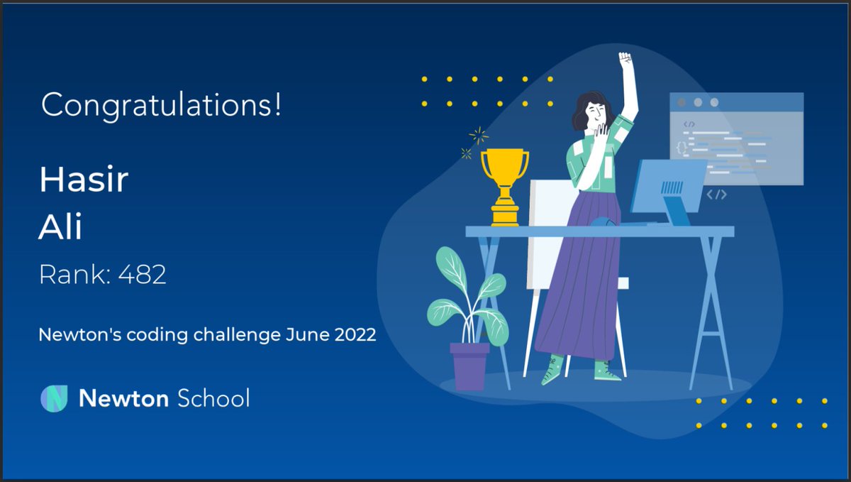 haxir_ali's tweet image. Throwback to 2 years ago!
๐Participated in the Newton Coding Challenge June 2022 and thrilled to have secured a decent rank of 482 nationwide! ๐ป๐.
#webdevelopment #contest #CodingAchievement #NewtonCodingChallenge #TechJourney