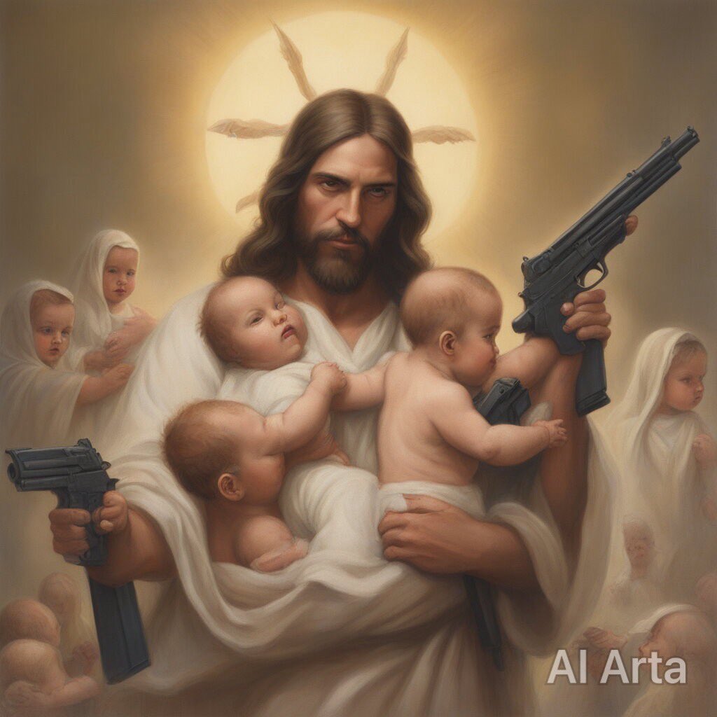 RickPaden's tweet photo. @RonFilipkowski Jesus guns and babies - thank you Jesus for giving me AI to visualize what that looks like… https://t.co/E7YuaxDE0O
