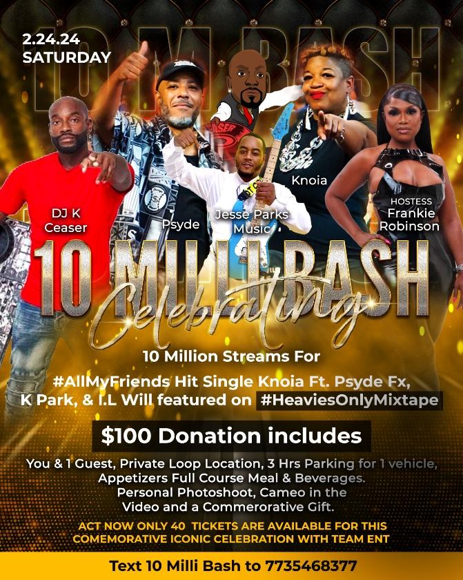 Yooooo Congrats <a href="/KNOIAMUSIC/">#20MilliBash</a> on OVER 10 MILLION STREAMS ON #ALLMYFRIENDS #HEATHENSRMX with <a href="/PSYCODRAMAPSYDE/">#20MilliBash</a> <a href="/ILWILL_/">#KillOrMaleAKillin OUT NOW‼️</a> <a href="/KParkMusic/">K Park</a> 

2.24.24 #10MilliBash #Chicago