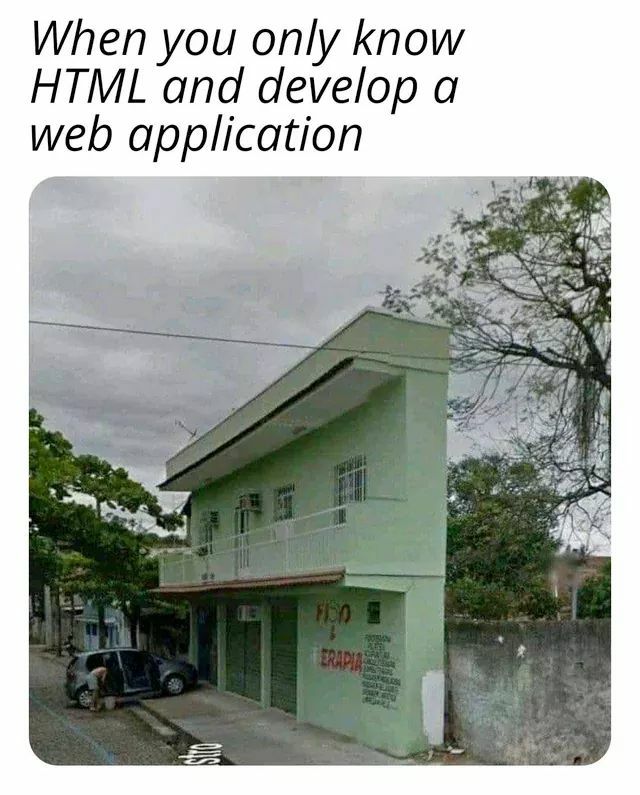 OmarRonymaha's tweet image. When you only know HTML 😜
Follow me here bit.ly/3t3rSdC
#html #html5 #htmlcssjavascript #htmlcss #htmlcode #htmlcoding #htmlcssjs #htmldeveloper #laravel #laraveldevelopers #laravelphp #php #phpdevelopment #backend #backenddevelopment #tailwindcss #css3 #csstricks