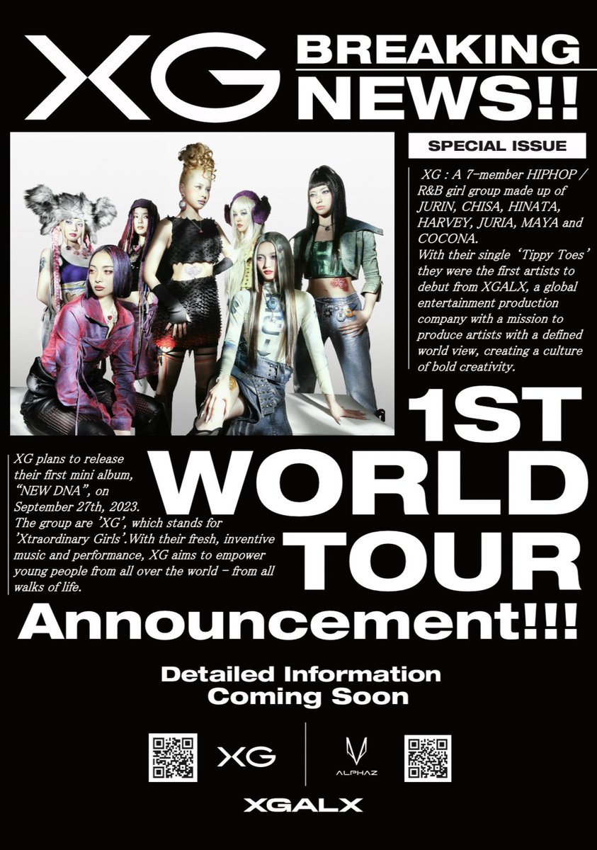 XG's 1st WORLD TOUR is confirmed! Details will be announced soon! #XG #XG_1st_WorldTour