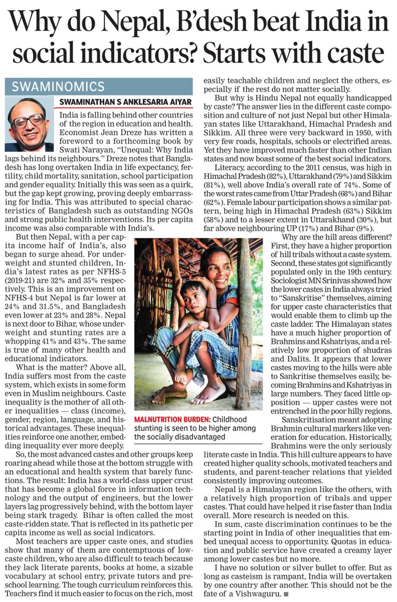 'Why do Nepal, Bangladesh beat India in social indicators. Starts with caste' @roadscholarz Pre-order: UNEQUAL amazon.in/Unequal-India-…