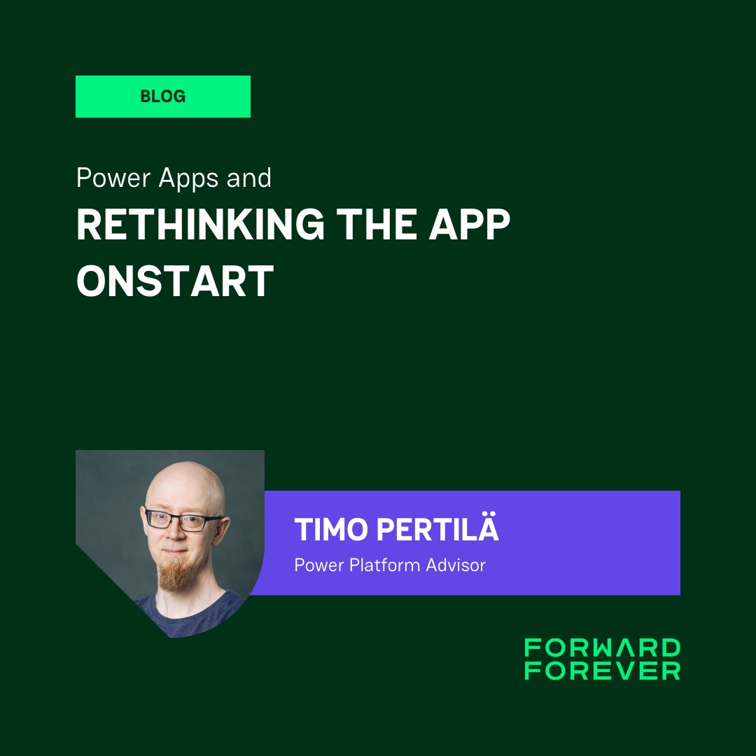 Forward Forever (@forward4ever) on Twitter photo Are you heavily using App OnStart in your #PowerApps? If so, you might want to <a href="/timopertila/">Timo Pertilä #ForwardForever</a>'s latest blog post where he explains why it is a bad idea and how to get rid of it. forwardforever.com/rethinking-app… #PowerPlatform Are you heavily using App OnStart in your #PowerApps? If so, you might want to <a href="/timopertila/">Timo Pertilä #ForwardForever</a>'s latest blog post where he explains why it is a bad idea and how to get rid of it. forwardforever.com/rethinking-app… #PowerPlatform