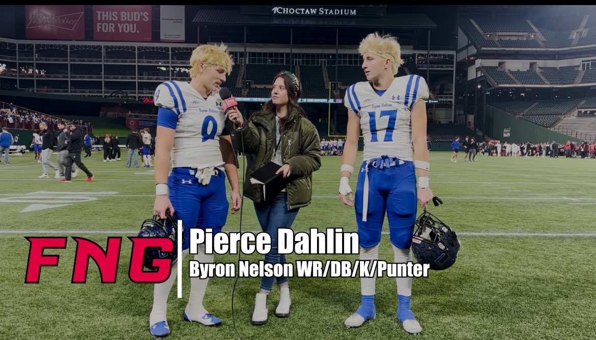 FridayNghtGlory's tweet photo. VIDEO: Byron Nelson Defeats Coppell in Round 3 52-45, Landon Farco &amp; Pierce Dahlin talk about their win. 
https://t.co/z5bIFZS4JE

#TXHSFBPlayoffs #fngsports https://t.co/7szHMGmouf