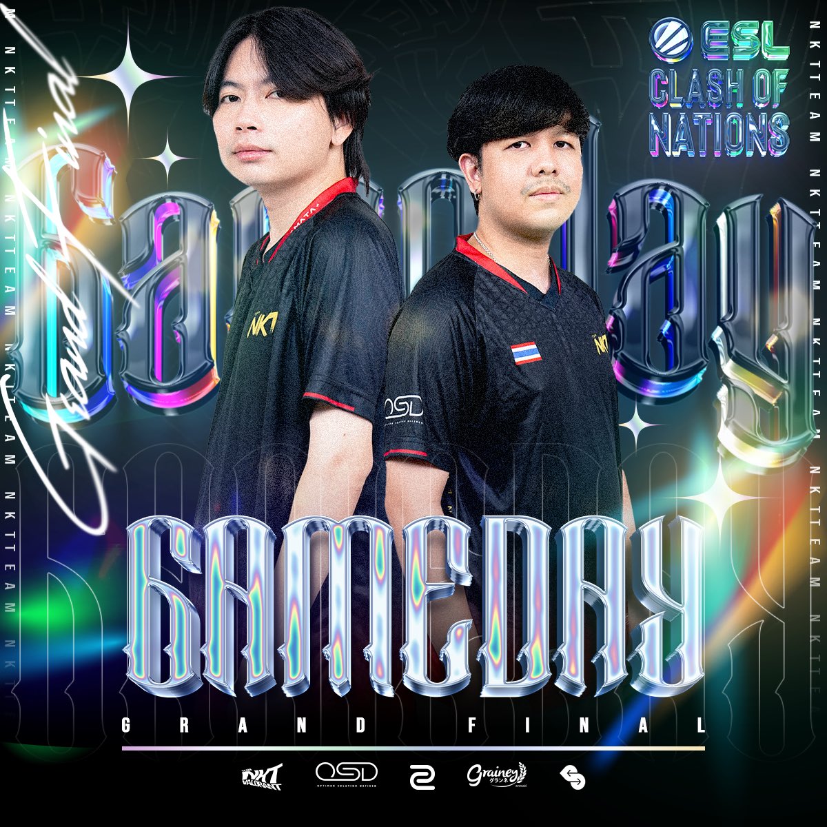NKT_Esports's tweet photo. การแข่งขันในวันนี้พวกเราต้องเจอกับทีมอะไรในรอบ 𝗚𝗿𝗮𝗻𝗱 𝗙𝗶𝗻𝗮𝗹 นั้น มาลุ้นไปด้วยกันนะครับ พวกเราทำเต็มที่แน่นอน แฟนๆรอเชียร์พวกเราได้เลย 👊🏻🔥
.
#TeamNKT #GoNKT #NKTWIN #Bartersmart #OSD #OSDcompany #ZOWIE #Grainey
#ESLClashofNations #VALORANT https://t.co/a3YAWwt5Q6