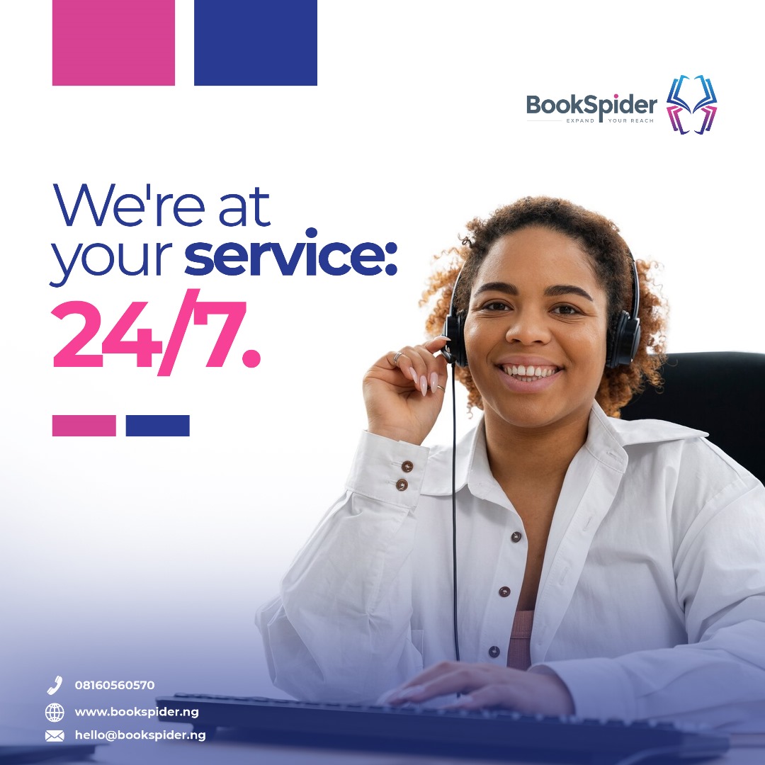 bookspiderng's tweet image. At Bookspider, we are at your service 24/7.

We don&apos;t serve breakfast, we always  deliver speed and quality.

#publishingsolution #publishingsolution #bookspider #publishcompany #africanauthors