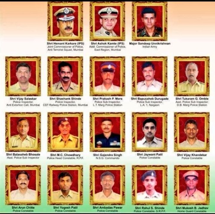 Bow down in gratitude to these brave soldiers who sacrificed their lives in protecting the motherland. 
We will never forget our brave Mumbai Police Tukaram Omble Sir and Many more 🙏
#MumbaiTerrorAttack #Mumbai2611 #MumbaiAttack
#MumbaiTerrorAttacks 
#tukaramomble