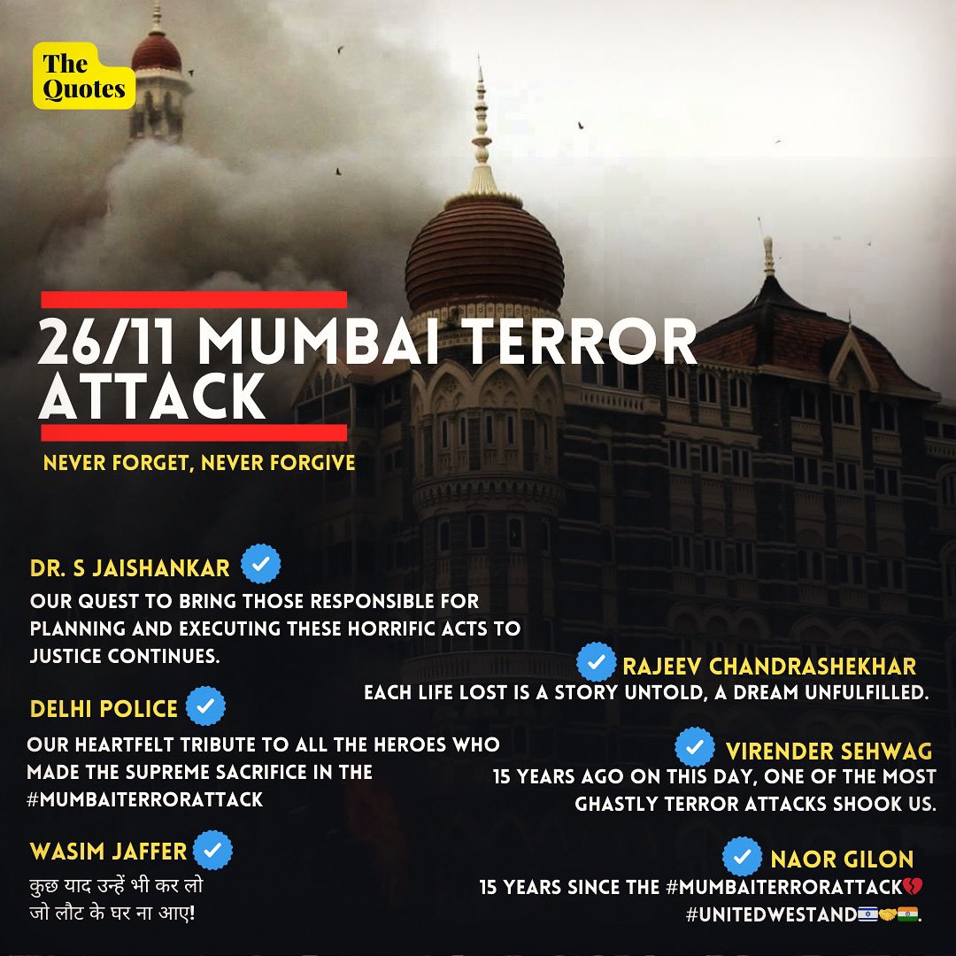 A salute to the indomitable spirit of India – the day we stood united, never slept, and emerged stronger. Remembering those who made the supreme sacrifice for our beautiful nation. 🇮🇳🙏 

#MumbaiTerrorAttacks #IndiaUnite
