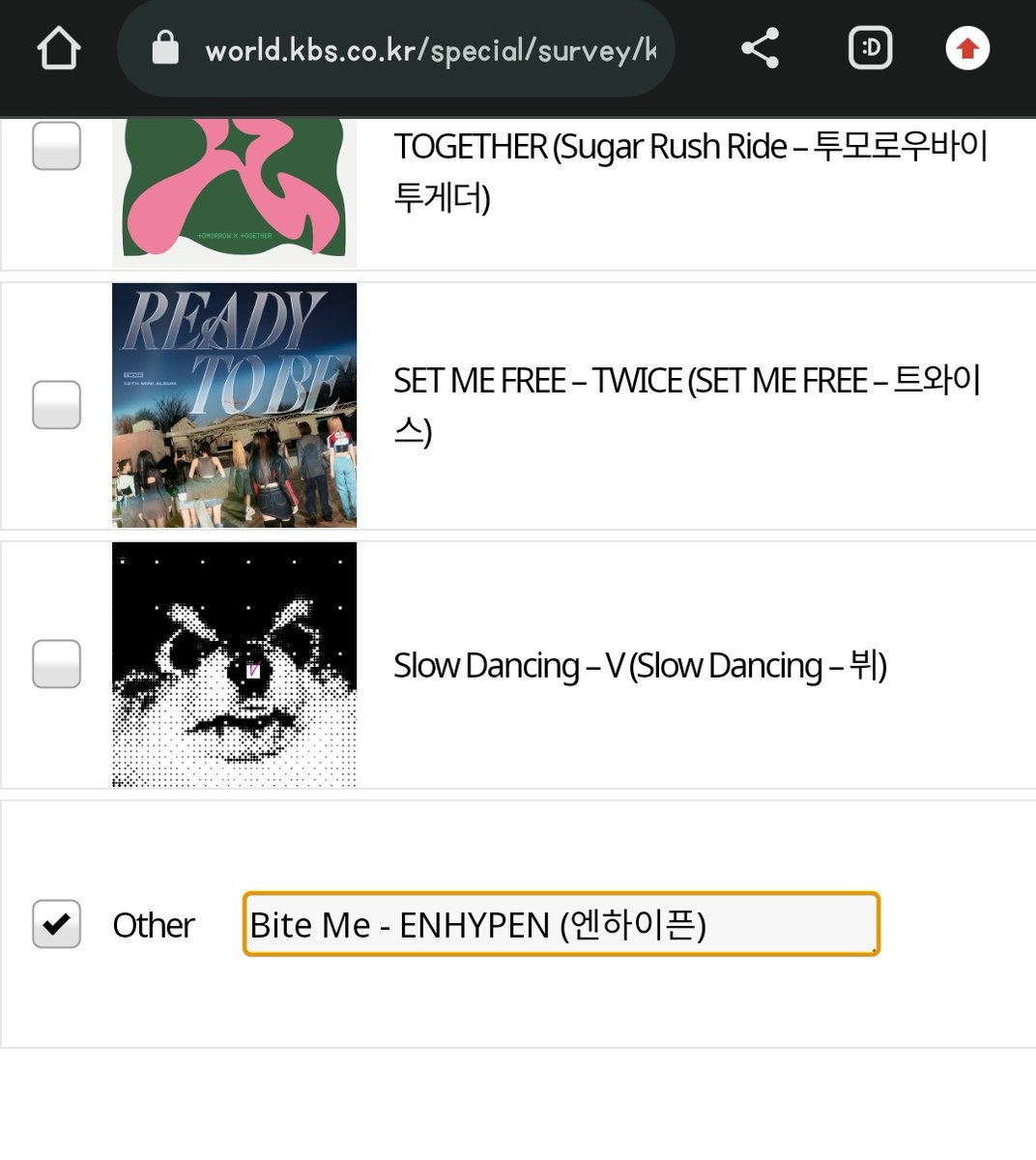 yernoonnie's tweet photo. Click the link and vote for ENHYPEN as Boy Group of the Year and click Other in the Song of the Year category and put Bite Me - ENHYPEN (엔하이픈) 

https://t.co/CN4xdMBzNv

@ENHYPEN_members @ENHYPEN
#ENHYPEN #엔하이픈 #エンハイプン https://t.co/PDYgmaNREu