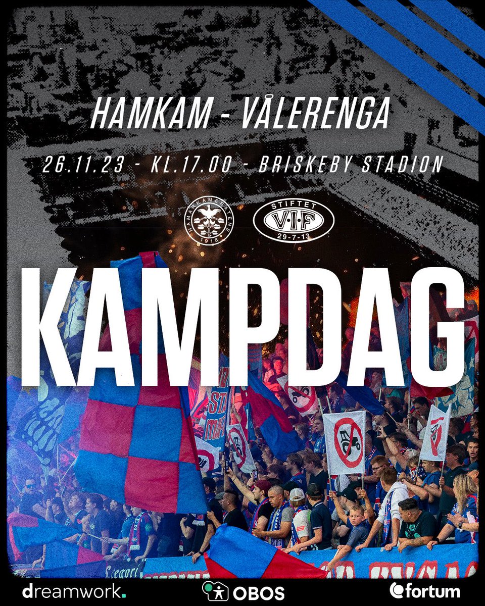 ValerengaOslo's tweet photo. 𝐊𝐀𝐌𝐏𝐃𝐀𝐆 

🆚 HamKam
🏟️ Briskeby stadion 
⌚️ 17.00
🚶🏽 Corteo fra Heim med avgang 15.15 
🎟️ https://t.co/nszQC4THqG 
📺 TV 2 Sport 1

𝐀𝐋𝐋𝐄 𝐓𝐈𝐋 𝐇𝐀𝐌𝐀𝐑 💪🏼 https://t.co/WGrUsiLvdx